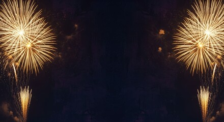 Vibrant fireworks exploding in the night sky with golden sparks