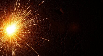 Vibrant sparkler ignites dark textured surface with bright light