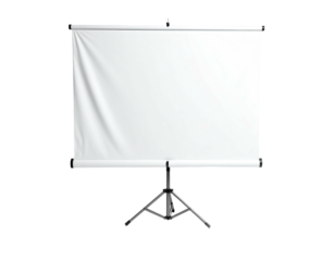 Presentation screen, white canvas stretched on a tripod, ready for displaying information