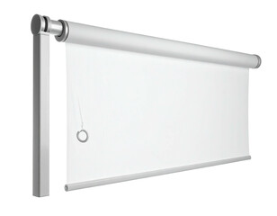 Modern window shade, rendered in 3D, showcasing a clean, minimalist design against a black background