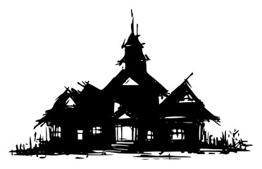 Silhouette vector illustration of traditional wooden Thai house or temple architecture © UrbanDruid