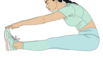 Obraz premium Illustration of a woman performing a seated forward bend stretch to improve flexibility and posture