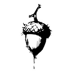 Vector silhouette of an oak acorn with grunge ink texture effects © UrbanDruid