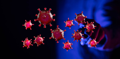 3D render illustration of Virus cells floating with medical background. Perfect for scientific, healthcare and