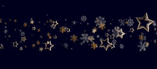 Festive design featuring gold stars and snowflakes against a deep blue backdrop, perfect for holiday greetings © vegefox.com
