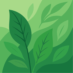 Flat vector illustration of abstract spring leaves in fresh green palette.