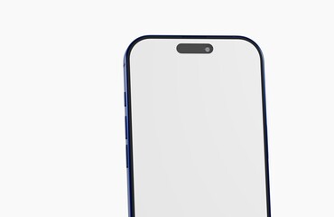 Close up of a modern smartphone with a clean white screen and blue trim, perfect for tech or design...