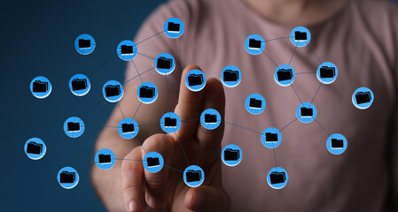 Concept of data management and storage visualized with connected folders, ideal for technology and business top
