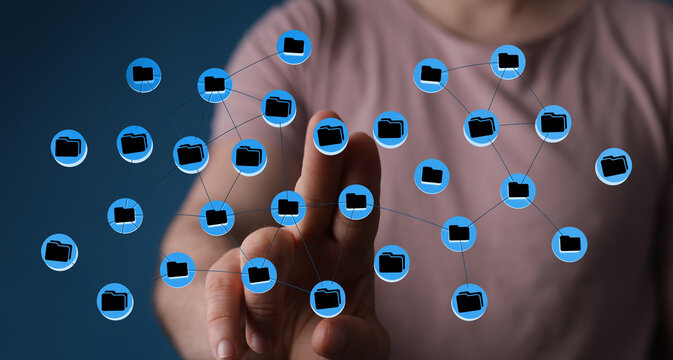 Concept of data management and storage visualized with connected folders, ideal for technology and business top - Powered by Adobe