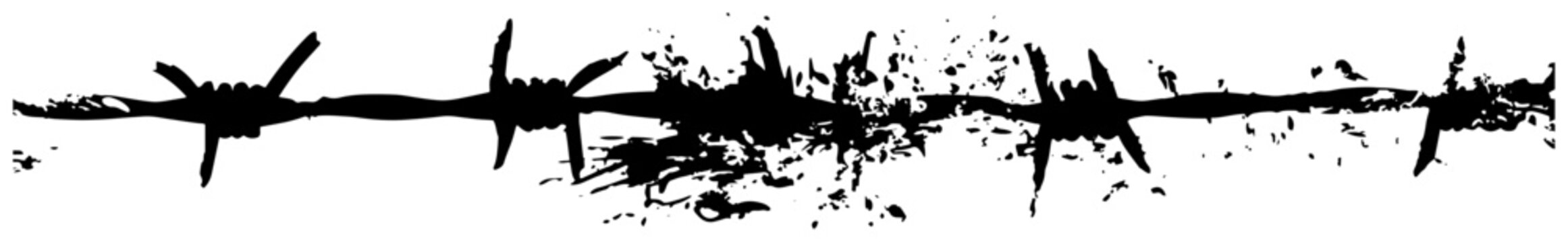 Grunge barbed wire silhouette with dirty ink splatter texture