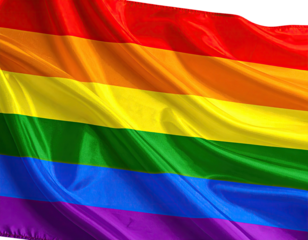 Close-up of rainbow flag with vibrant colors and flowing fabric, representing pride and inclusivity