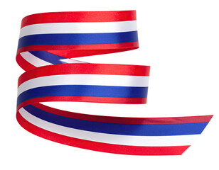 Swirling ribbon displaying stripes of red, white, and blue, suggesting movement and celebration