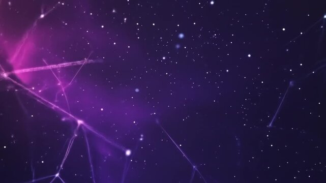 Abstract purple network background with glowing dots and connecting lines in space