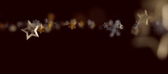 Festive abstract dark background featuring stars and snowflakes, great for holiday designs and celebratory them
