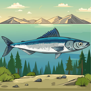 Herring Clupea fish food animal color sketch engraving vector illustration.