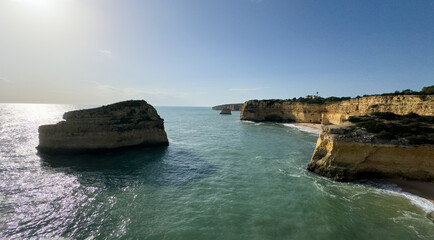 Obraz premium Beautiful Barranquinho Beach in Porches in the Algarve in Portugal.