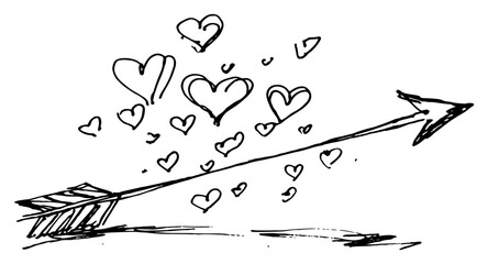 Hand drawn cupid arrow flying with trail of hearts © Celestynka