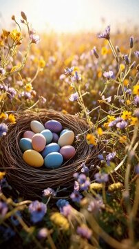 Osternest im Blumenfeld