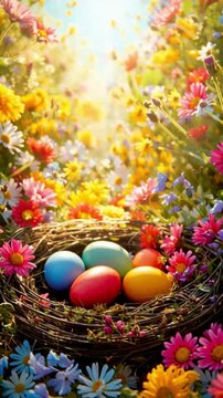 Osternest im Blumenfeld
