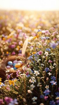 Osternest im Blumenfeld