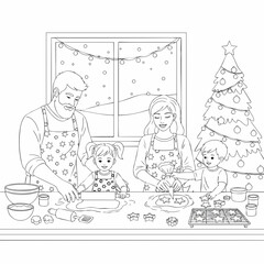 Happy family baking Christmas cookies together at home