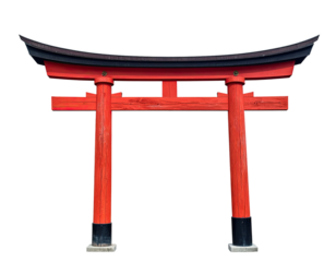 A vibrant, detailed red and black Japanese gate against a transparent background