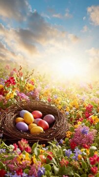Osternest im Blumenfeld