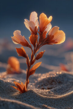 Est&eacute;tica on&iacute;rica para branding de productos naturales, Flor delicada brotando en tierra agrietada, Fotograf&iacute;a conceptual para campa&ntilde;a de resiliencia
