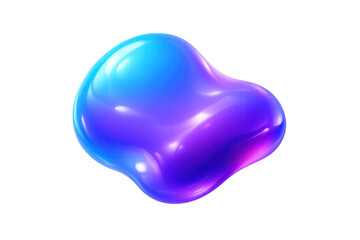 Abstract liquid blob forming glossy iridescent 3d shape with flowing blue and purple gradient on transparent background