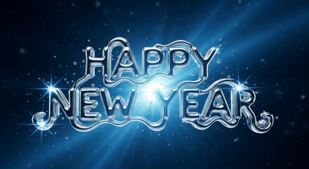 Happy New Year celebration with shiny blue text and sparks