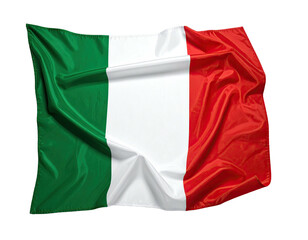 Obraz premium A gently waving tri-color textile, displaying green, white, and red vertical bands. Isolated on black