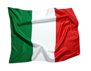 A gently waving tri-color textile, displaying green, white, and red vertical bands. Isolated on black