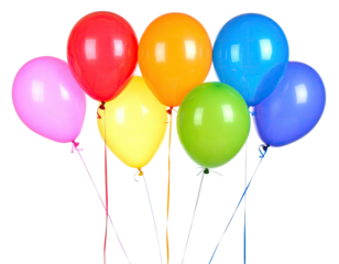 A vibrant collection of helium balloons in various colors, grouped together