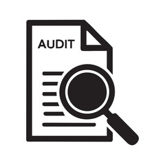 Audit Icon for Document Analysis and Review Using Magnifying Glass