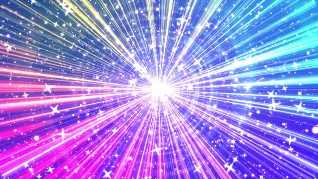 虹色の集中線が広がるパーティクル背景