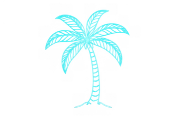 Glowing neon blue palm tree outline icon representing tropical summer vacation beach travel destination