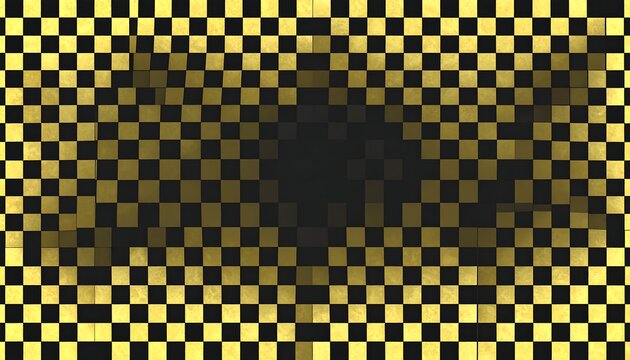 Abstract checkerboard with gold and black squares forming a blurred central void