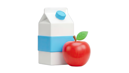 Milk Carton and Red Apple on White Background