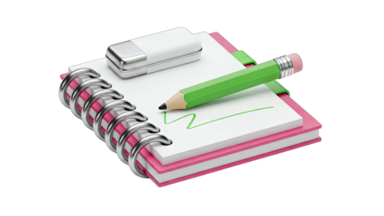 Notebook with Pencil and Eraser, Writing Concept