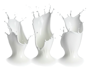 Three stylized, liquid splashes erupting upwards against a stark black background