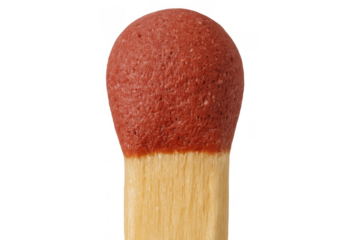 Close-up of a matchstick with a red head, symbolizing ignition, potential, start, and new beginnings on a transparent background