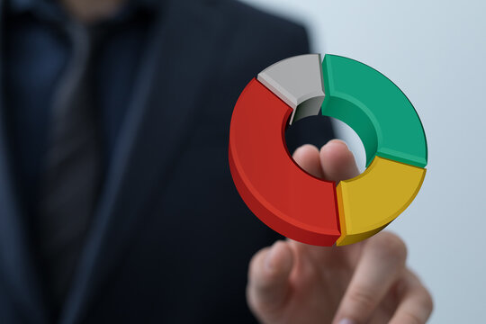 A close-up view of a businessperson presenting a colorful pie chart. Great for illustrating data analysis, finance, and business planning concep - Powered by Adobe