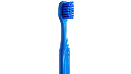 A close-up shot showcasing a blue toothbrush against a stark black background