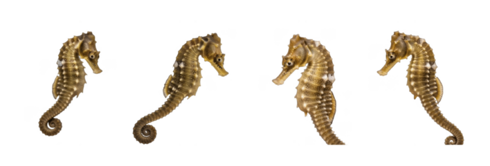 Set of Seahorse (Hippocampus hippocampus) Collection, Realistic Marine Coastal Sea Dragon Illustration, Delicate Ocean Wildlife Aquatic Animal Study Art, isolated on transparent PNG background, oil pa
