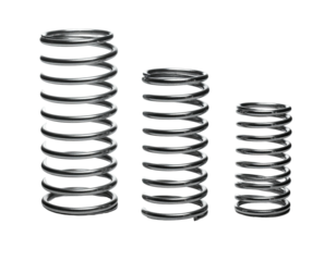 Three metallic coil springs of decreasing size, arranged side by side