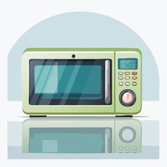 Green retro microwave oven with reflection