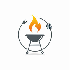 Grill with flame and power plug symbol