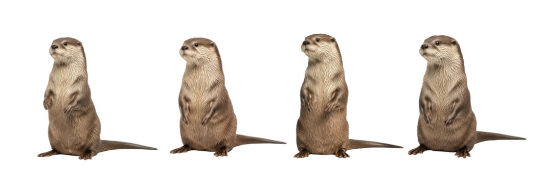 Set/Collection of Otters, Playful and Realistic Otter Illustrations, Isolated on Transparent PNG Background Oil Paint