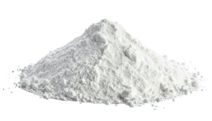 A close-up view of a pile of white powder, with a clear black background