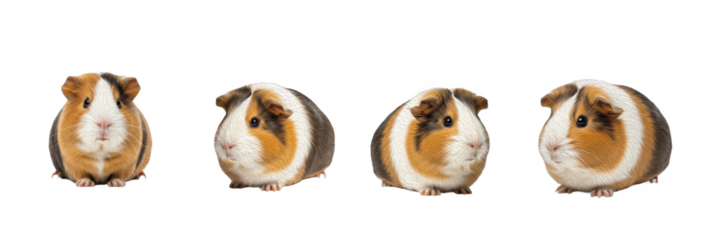 Set of Guinea Pigs Collection, Cute Domestic Rodents in Various Poses, Detailed Pet Animal Illustration, isolated on transparent png background, oil paint